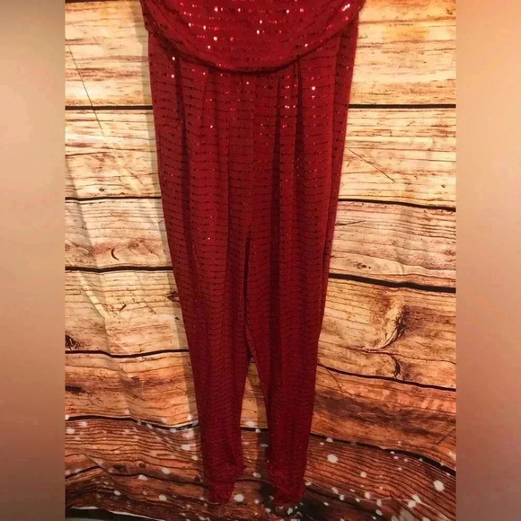 Roched Red Sequin Jumpsuit - Picture 6 of 14